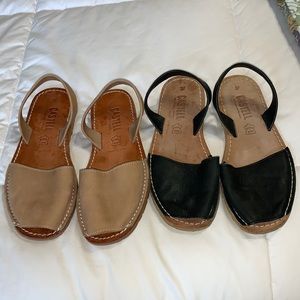 EUC 2 pair - Castelll sandals black/tan sz 37